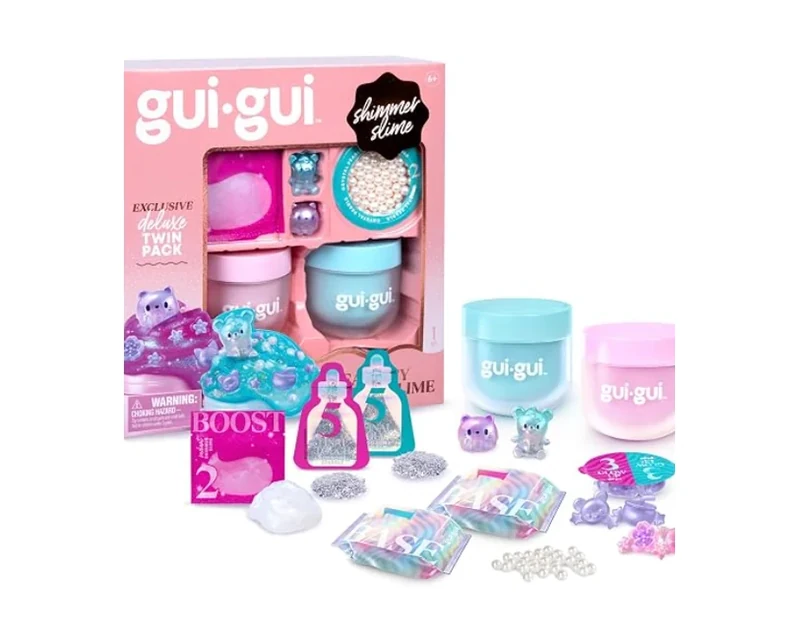 Pink GUI GUI Shimmer Deluxe Slime two-pack with accessories